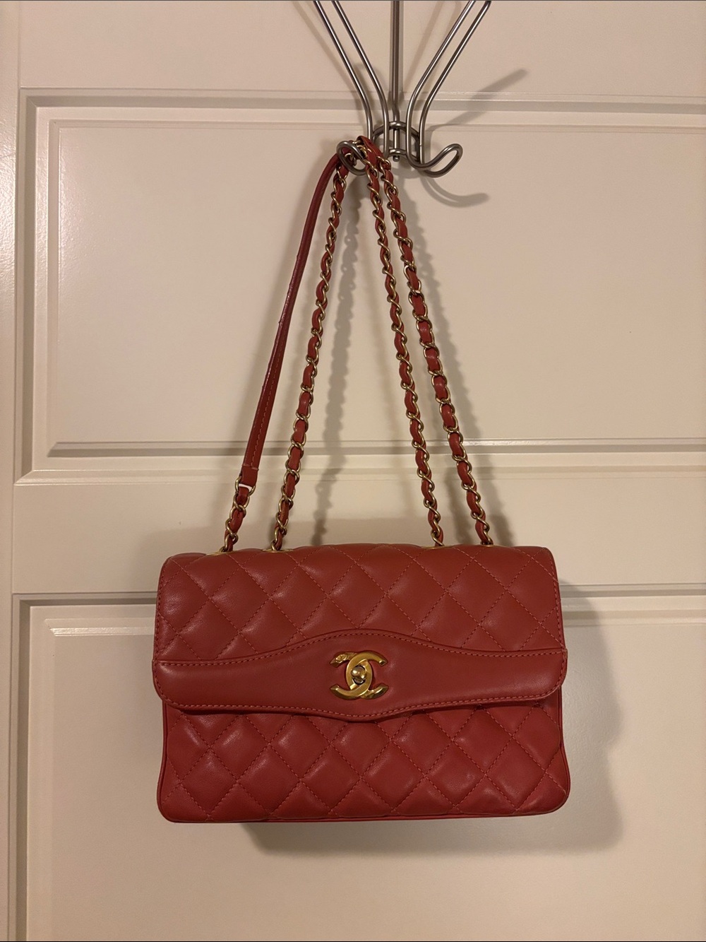 CHANEL lambskin Quilted Shoulder Bag in Rust with Gold Hardware